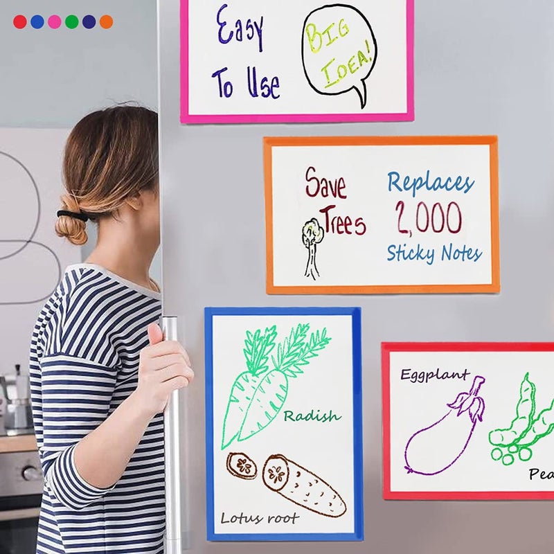 ZHIDIAN 6Pcs Magnetic Dry Erase Labels Extra-Large, 8.2x5.5'' Thick Reusable Fridge White Board Magnets, Colored Dry Wipe Daily Planner Chore Chart Whiteboard Message Cards - Image 2